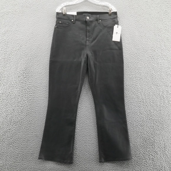 NWT 7 For‎ All Mankind High Waist Slim Kick Jeans Size 32 Black Womens Coated - Picture 1 of 16